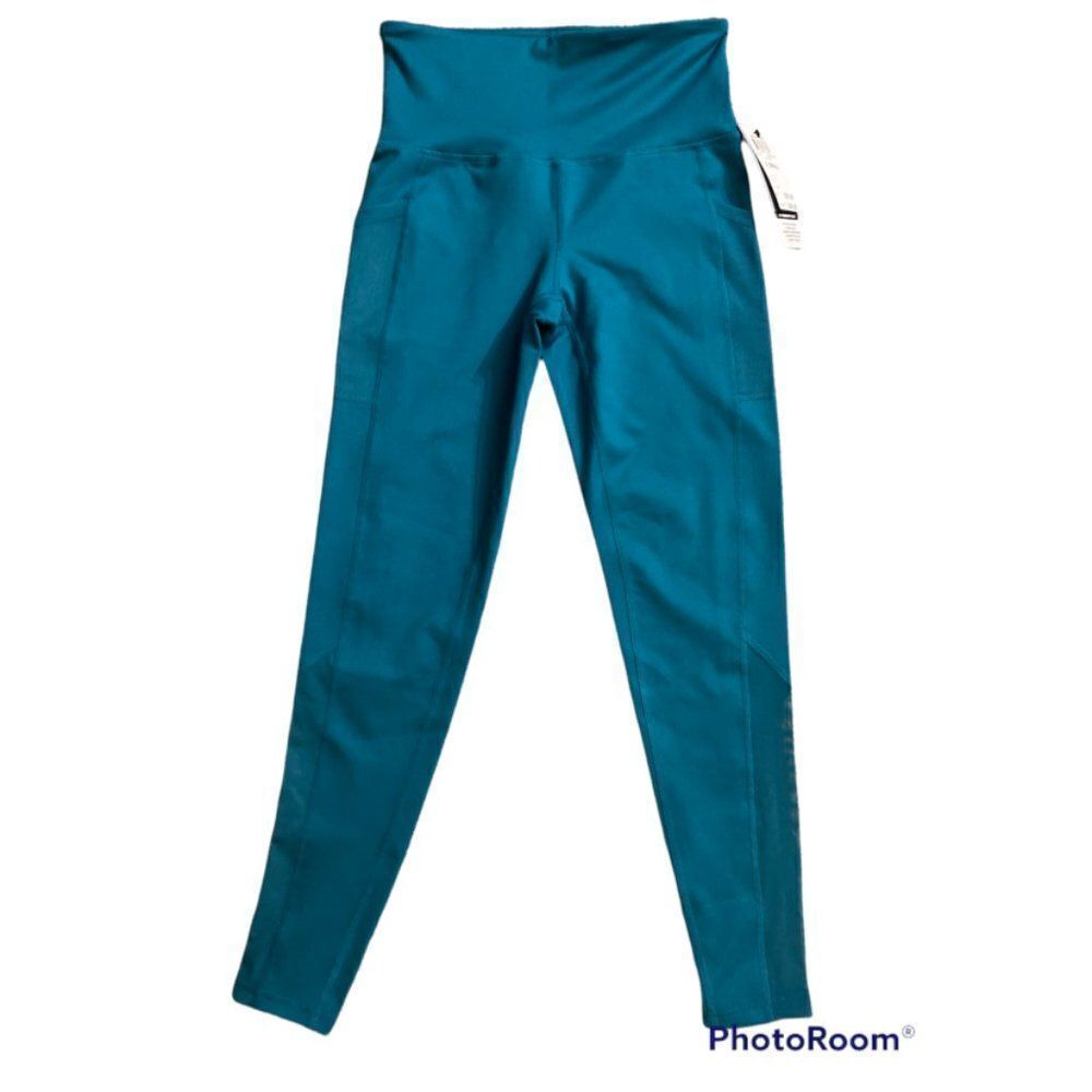 Ideology Womens Teal Blue Green Athletic Leggings Pant With Lace Leg Size XS